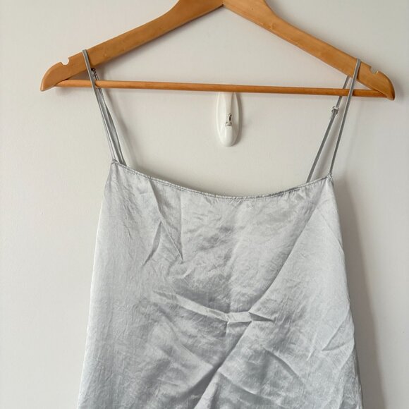 Aritzia Babaton Beck Satin Slip Mini Dress Silver Pearl Grey Size Medium - Picture 6 of 10